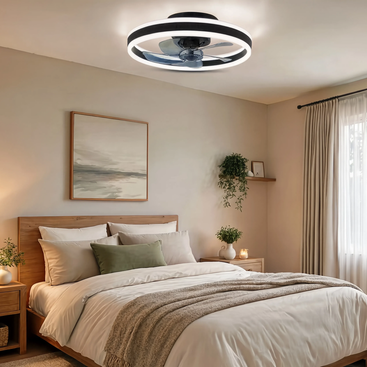 Smart LED Taklampa med Fläkt 50 cm – Fjärrkontroll, App, 6 Hastigheter
