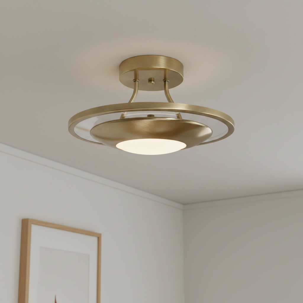Antik Mässing Taklampa med Opalglas – Semi-Flush, LED, Elegant Belysning
