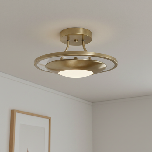 Antik Mässing Taklampa med Opalglas – Semi-Flush, LED, Elegant Belysning