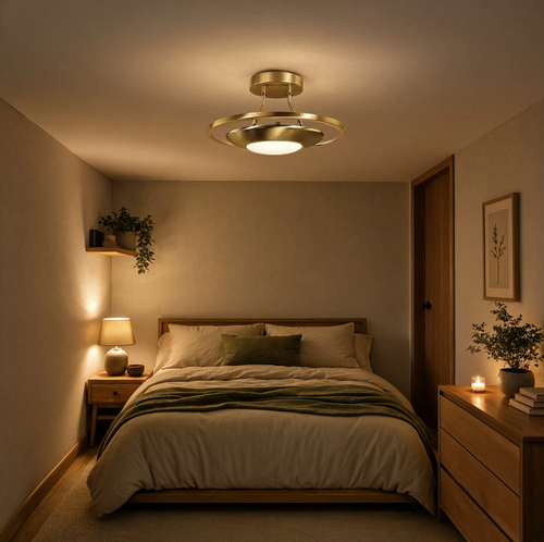 Antik Mässing Taklampa med Opalglas – Semi-Flush, LED, Elegant Belysning