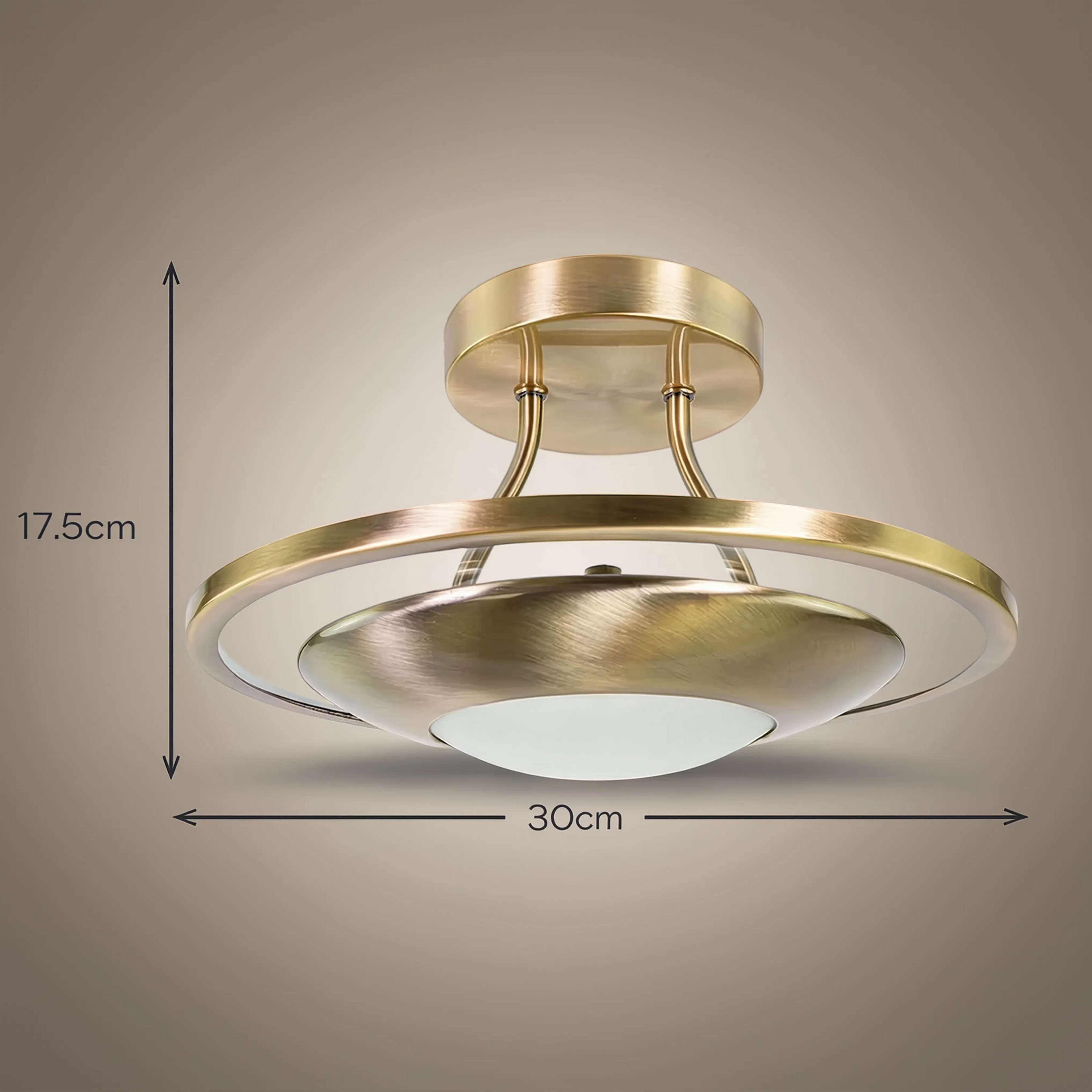 Antik Mässing Taklampa med Opalglas – Semi-Flush, LED, Elegant Belysning