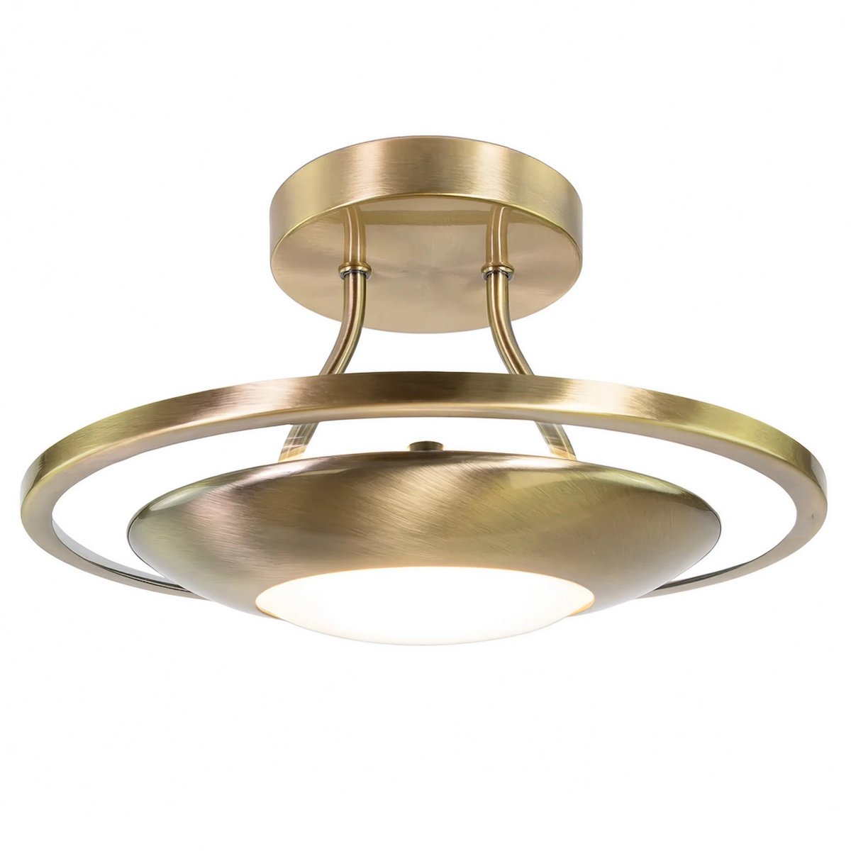 Antik Mässing Taklampa med Opalglas – Semi-Flush, LED, Elegant Belysning