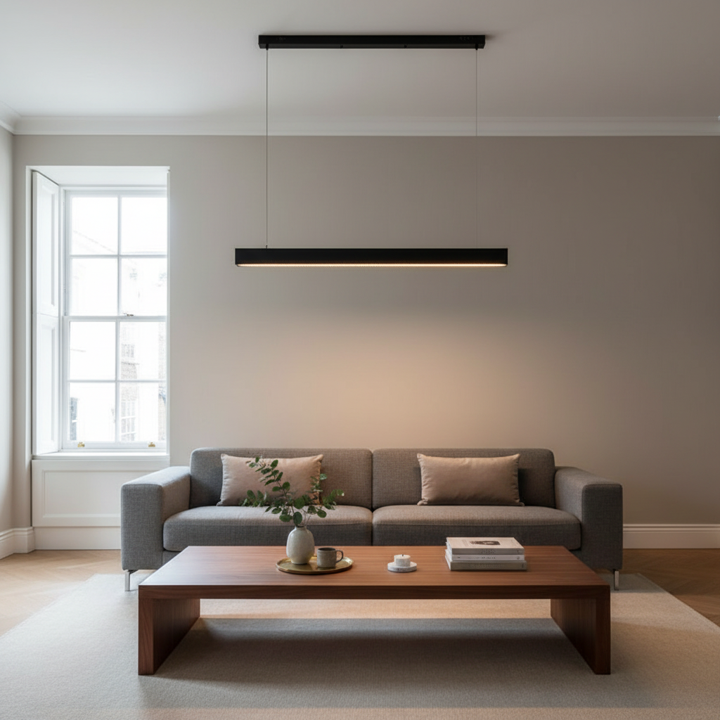 Svart Linjär LED Pendellampa 120 cm – Kök & Matplats, 48W
