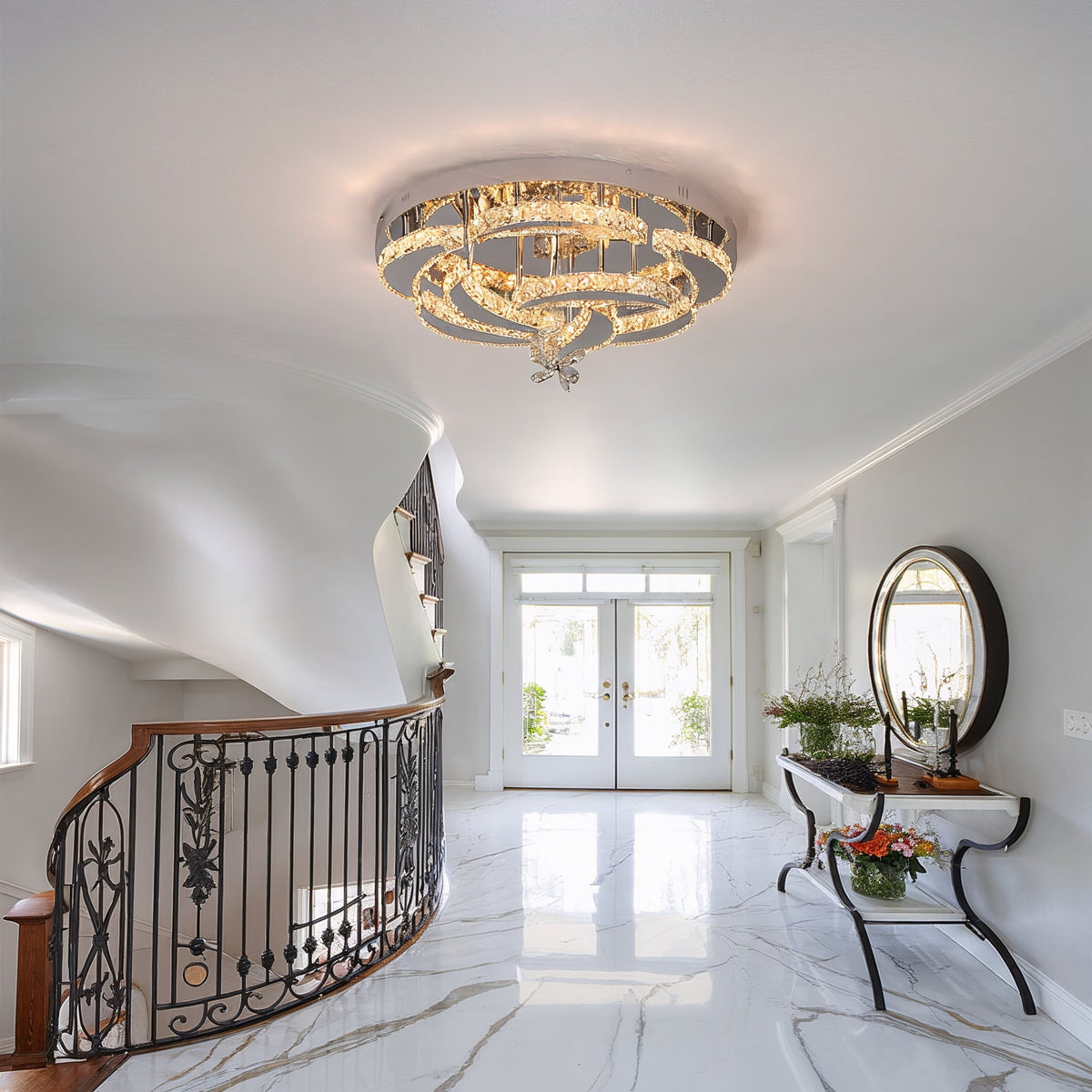 Förkromad Kristallring Taklampa 50 cm – Dimbar LED, Modern Belysning