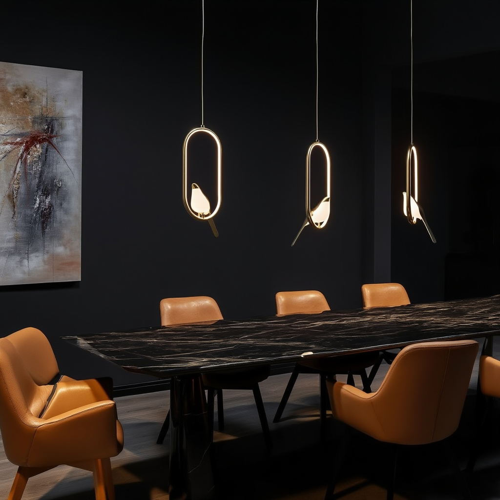 Guldfärgad Fågel LED Pendellampa – Skulptural, Justerbar Höjd