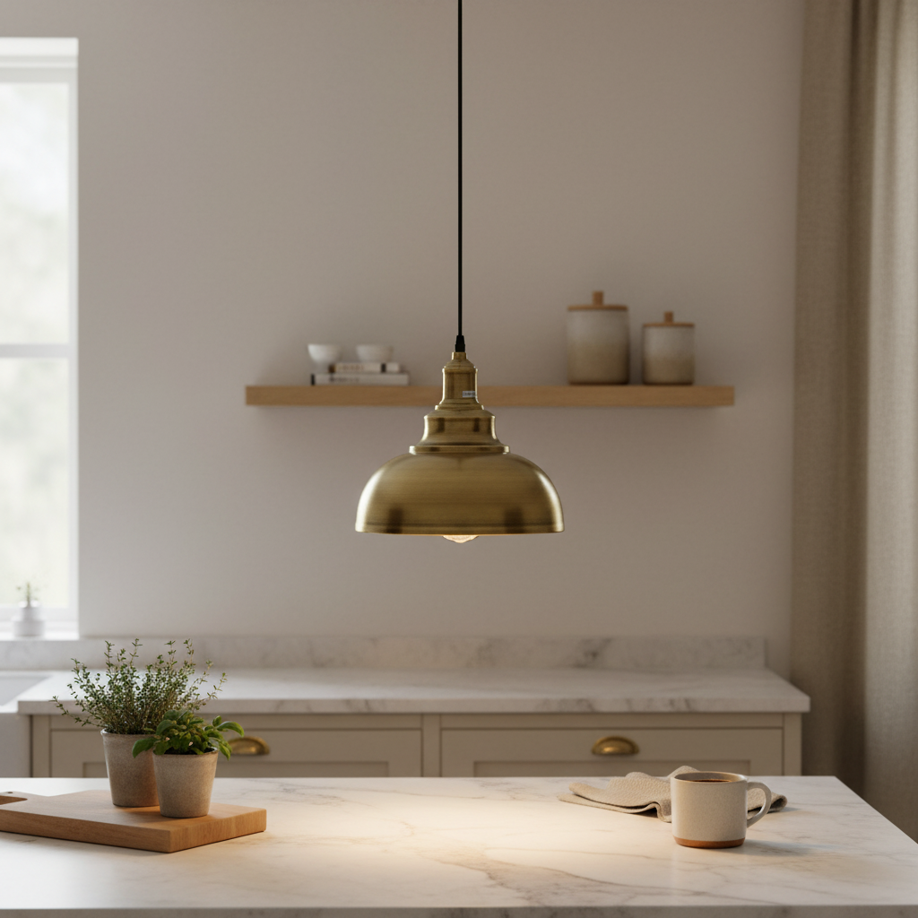 Takpendel i Mässing & Guld med Kupol – E27, Elegant Belysning