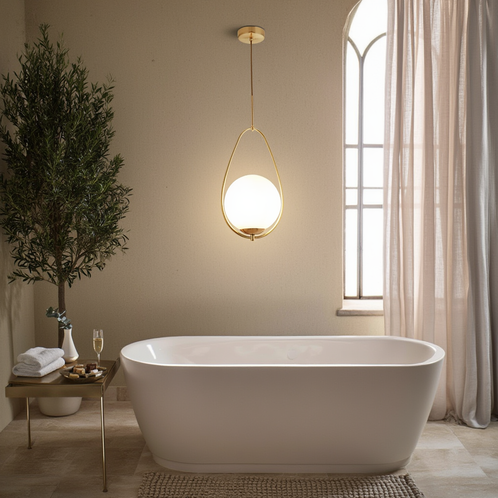 Pendellampa med Guldfärgat Opalglas – Dimbar LED, Elegant Belysning