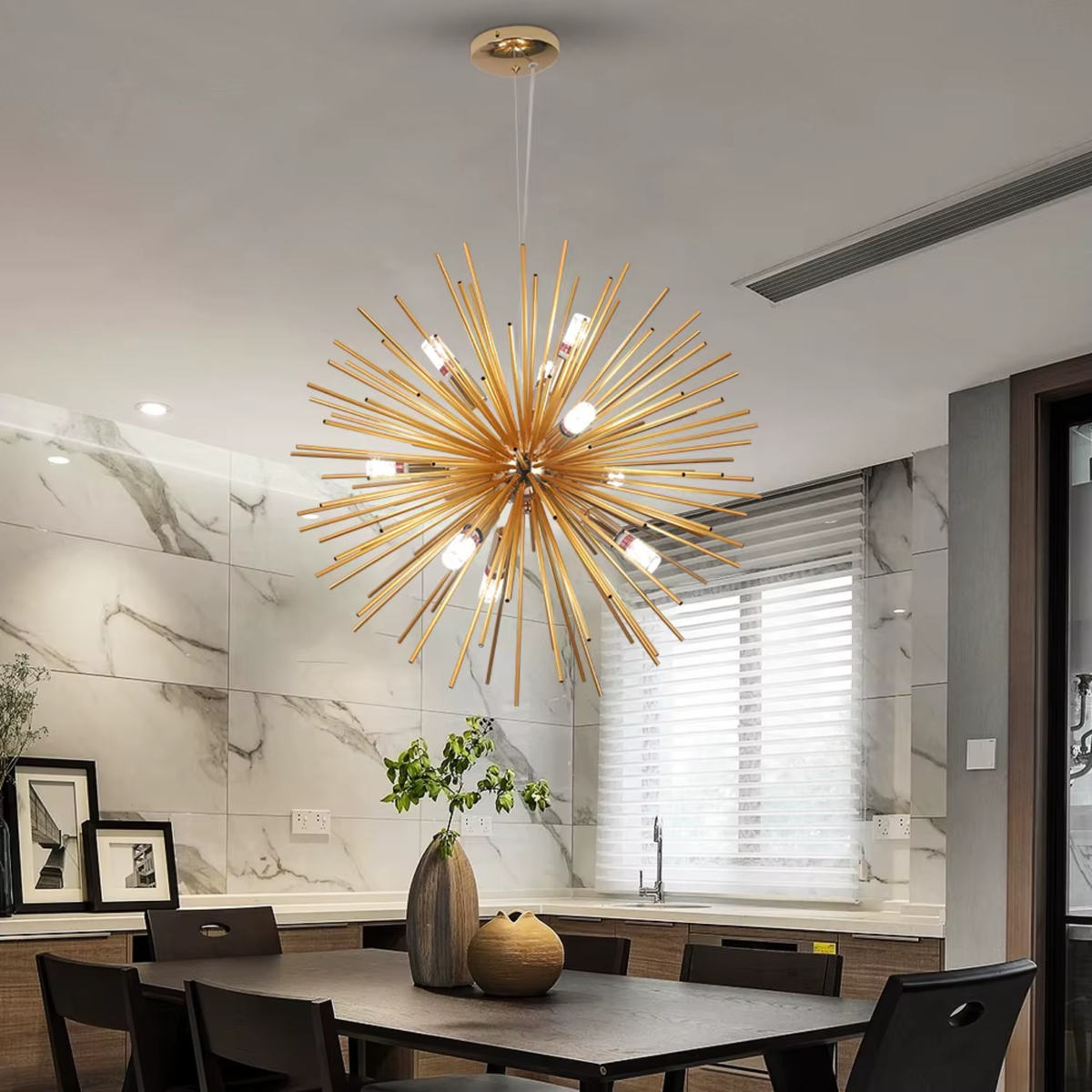 Guldfärgad Sputnik Ljuskrona – 9 G9 Ljuskällor, Modern Design