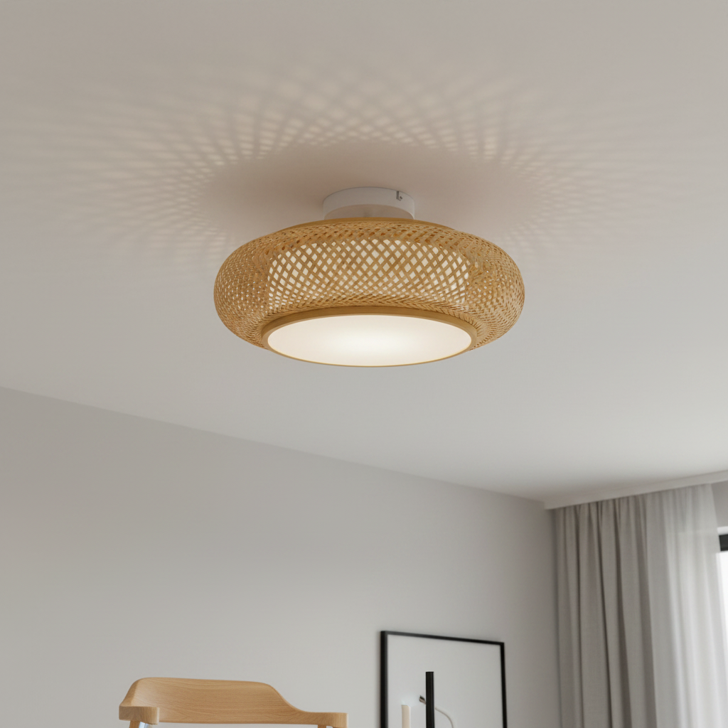 Handvävd Bamburattan Taklampa 40 cm – 3x E27, Naturlig Belysning