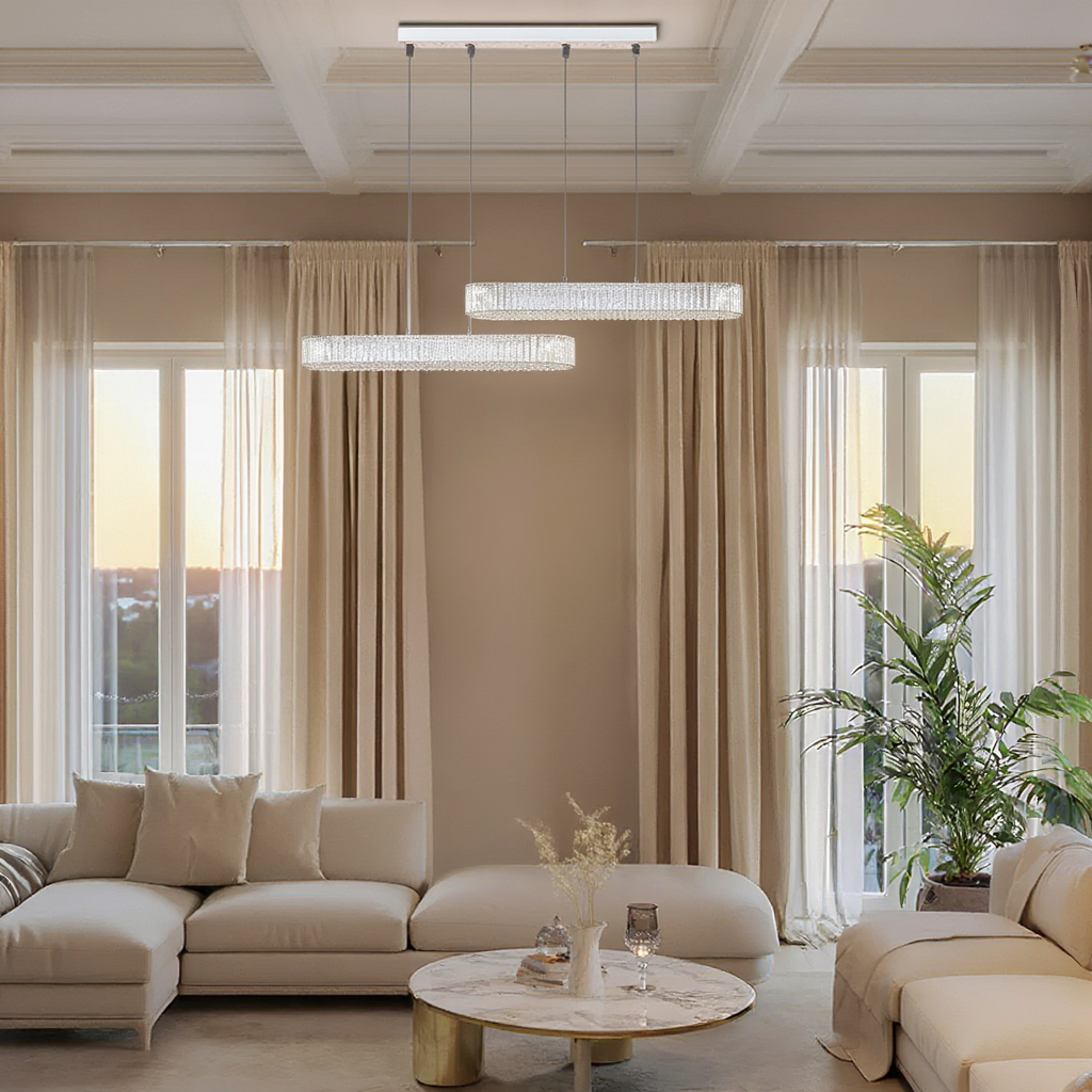 Dubbel Kristall Bar Pendellampa – Matbord, 3 ljuslägen, Elegant Belysning