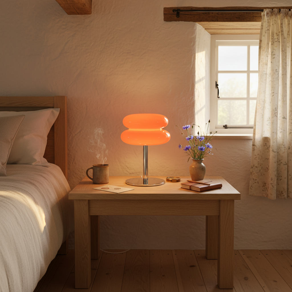 Orange Staplad Glasbordslampa 28 cm – Sängbordslampa, Dimbar LED, 3 ljuslägen
