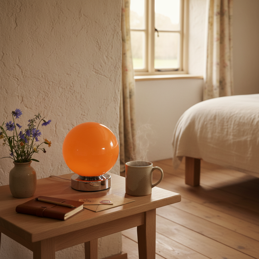 Orange Vintage Glasboll Bordslampa 18 cm – Sängbordslampa, LED, 3 ljuslägen