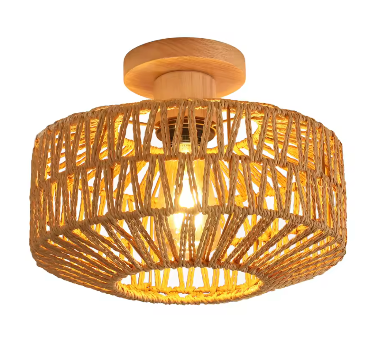 Boho Rattan Taklampa 20 cm – Vintage, E27 LED, Skandinavisk Design