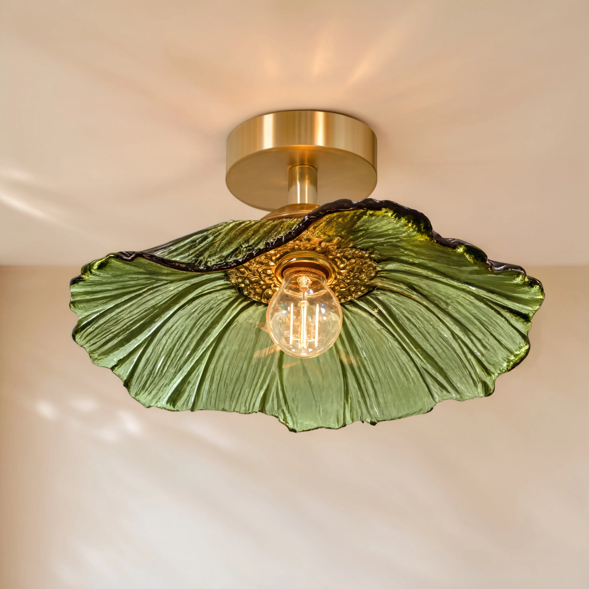 Vintage Blomma Glaspedellampa – 3 Färger, E27, Dekorativ Takbelysning